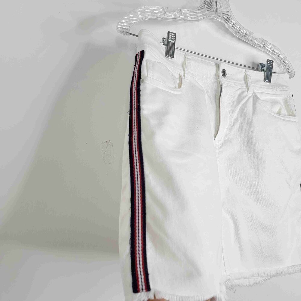 Zara Basic White Denim Mini Skirt Side Stripes Front Pockets Belt Loops Large - Picture 8 of 9